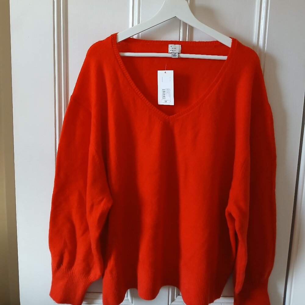 A New Day bright red v-neck sweater 1X new with tags